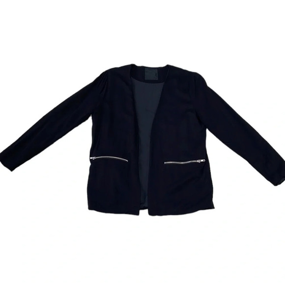 Just Female Blazer Suit Jacket Black Zip Pockets Size Large - Picture 2 of 12